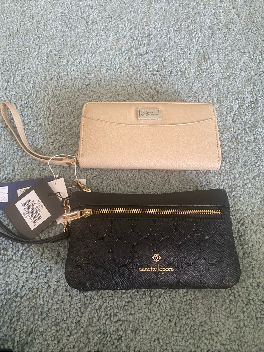 Nanette Lepore Black and White Mountain Beige Wristlet Set with Gold Accents